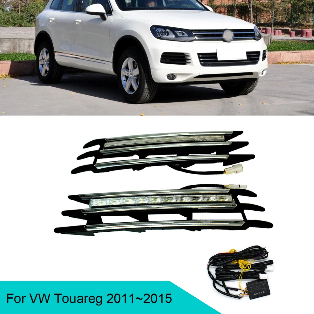 

Turn signal Yellow flashing Car LED Daytime running Lights DRL LED fog light for Volkswagen Touareg 2011 2012 2013 2014 2015