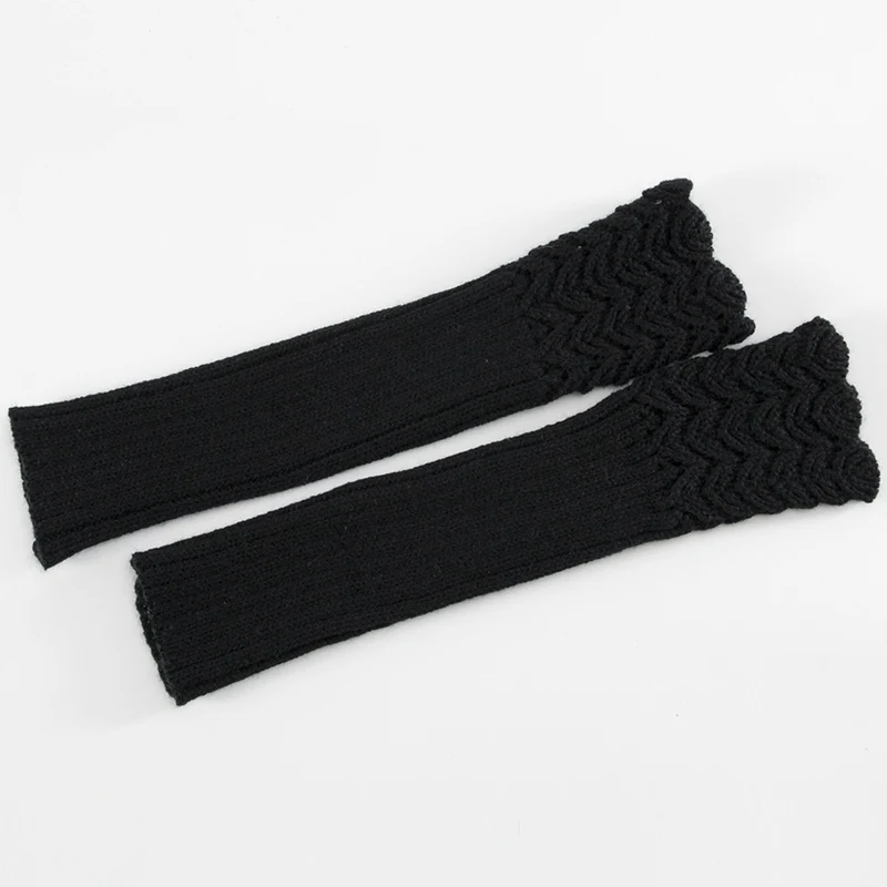 Зимние женские варежки с длинным рукавом, однотонные Мягкие толстые теплые акриловые тянущиеся вязаные перчатки без пальцев