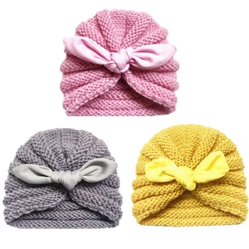 

3 Pcs Knitted Baby Hats Bonnet Enfant Photography Props Baby Beanie Turban Hats Newborn Baby Caps Accessories
