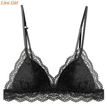 

Women Seamless Deep V Lace Bras Wireless Push Up Bra Thin Comfort Soft Underwear Sexy French Style Soft 3/4 Cup Bralett M