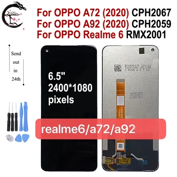 

6.5" LCD For OPPO A72 A92 2020 LCD Realme 6 Display Screen Touch Sensor Digitizer Assembly RMX2001 CPH2059 Display Replacement