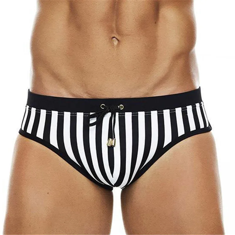 

Summer Mens Swimwear Swim Briefs Black Strips Sexy Men Swimming Briefs Surf Beach Shorts Mayo Sungas Trunks Boxers