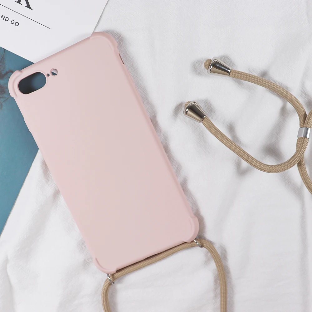 

Solid Color Silicone Case With Necklace Strap Cord For iPhone X XS MAX XR 11 PRO MAX 5S 6 6S 7 8 Plus Black Pink Crossbody Cover