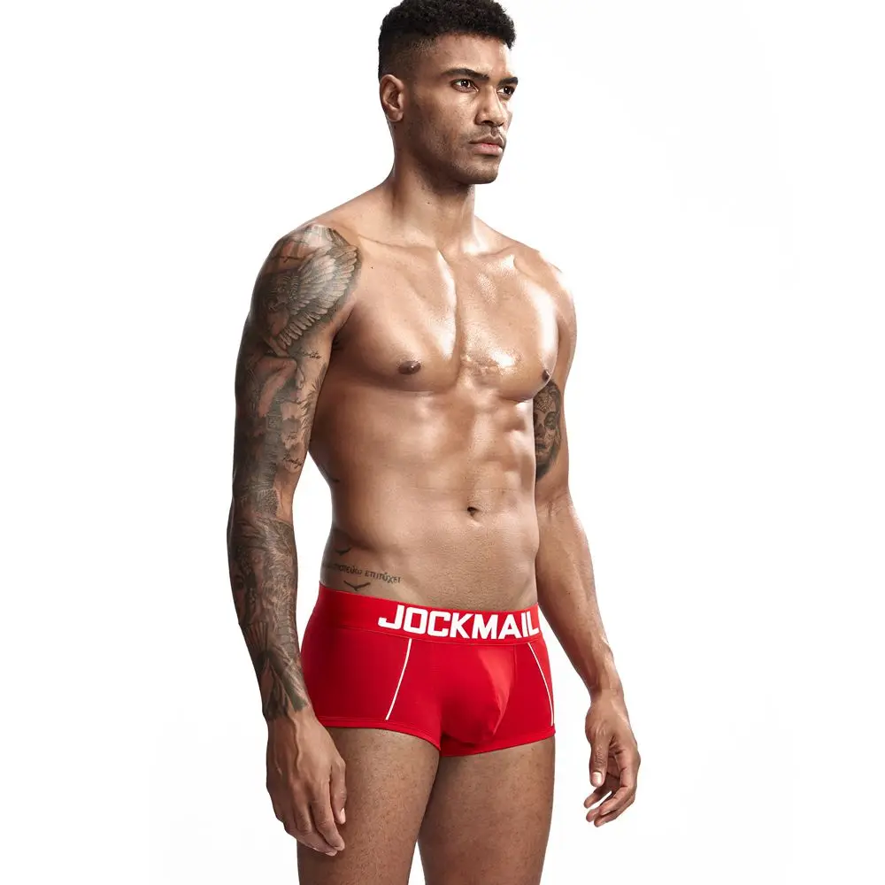 JOCKMAIL сексуальное мужское нижнее белье U выпуклая сумка мужские Трусы Дышащие Боксеры хлопковые забавные трусы однотонные белые домашние шорты