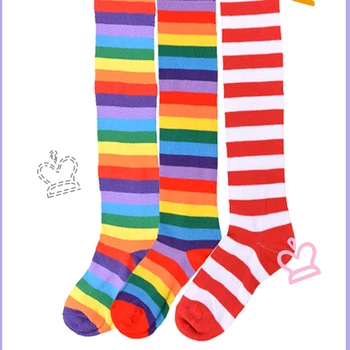 

European and American Trend Rainbow Stripes long Paragraph large Size long Tube Was Thin Over The Knee legs ladies Socks