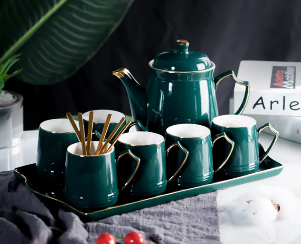 8 шт. креативный набор кофейных чашек керамический поднос Европейское Освещение Роскошные чашки набор чайников посуда для напитков для кухонных принадлежностей