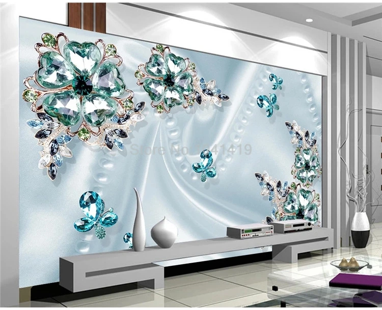 papel de parede com mural personalizado em qualquer papel de parede estéreo com flores de cristal verde de sala de quarto