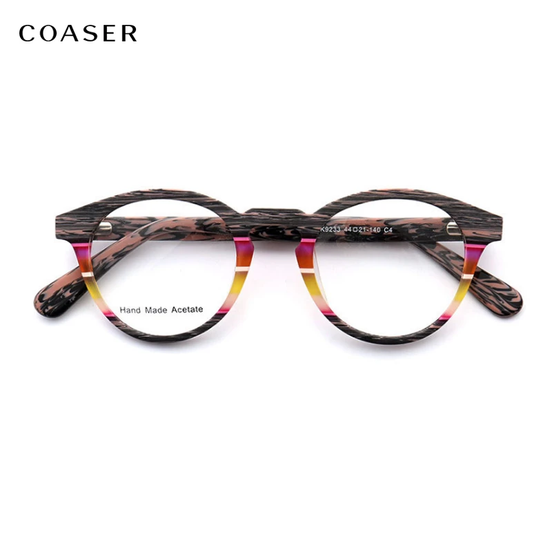 Coaserヴィンテージ女性メガネフレーム流行ラウンドメンズレトロアセテート眼鏡処方高品質の光学眼鏡フレーム 眼鏡フレーム Aliexpress