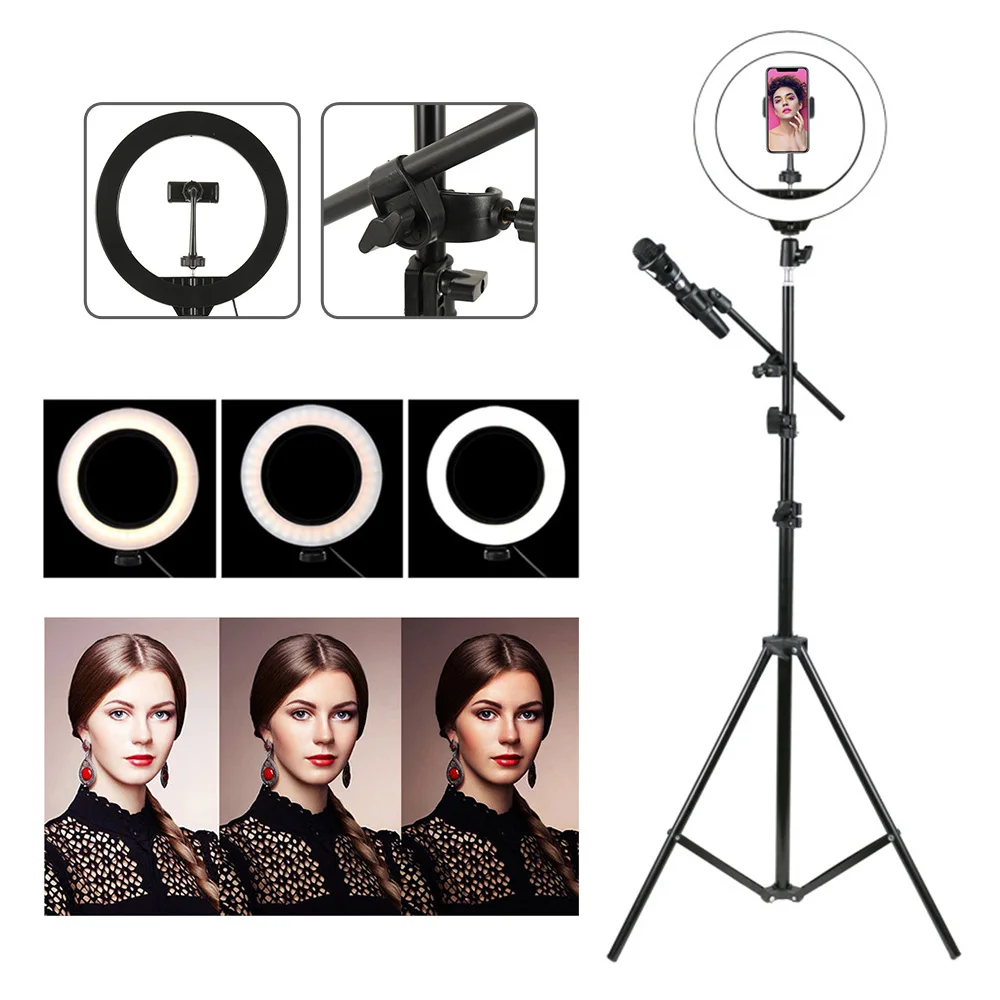 

LED Ring Fill Light Live Beauty Fill Light with Microphone Clip Tripod Large Diameter Ring Light