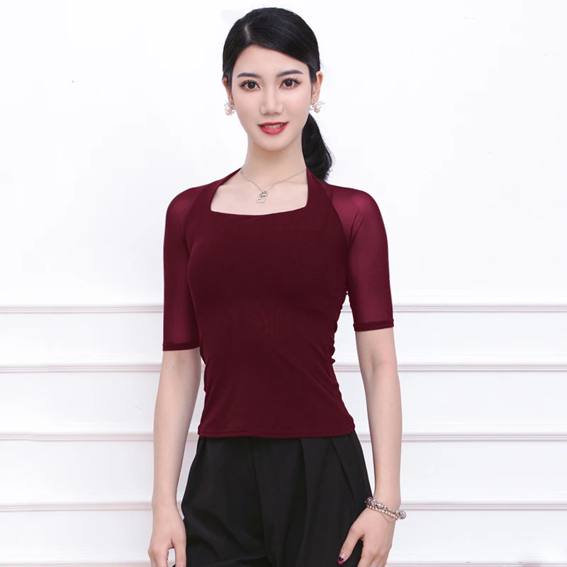 Latin Dance Tops Women Mesh Ballroom Practice Wear Modern Dancewear