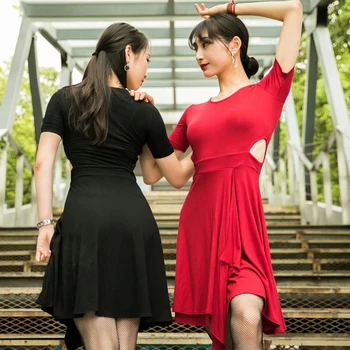 

Latin Dance Dress Female Adults Latin Practice Wear New Performance Dance Adult Red Dress Sexy Waist Hollow-out Dress BL2608