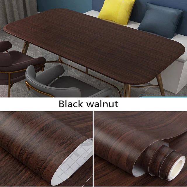 DIY Wood Grain Wallpaper for Kitchen Films Reconditioned Clothes Closet Closet Door Furniture for Home Office Decor Wall Sticker Black walnut