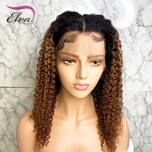 Elva Curly Ombre Lace Front Wig Pre Plucked With Baby Hair Blonde Color 13x6 Brazilian Remy Hair Lace Front Human Hair Wigs
