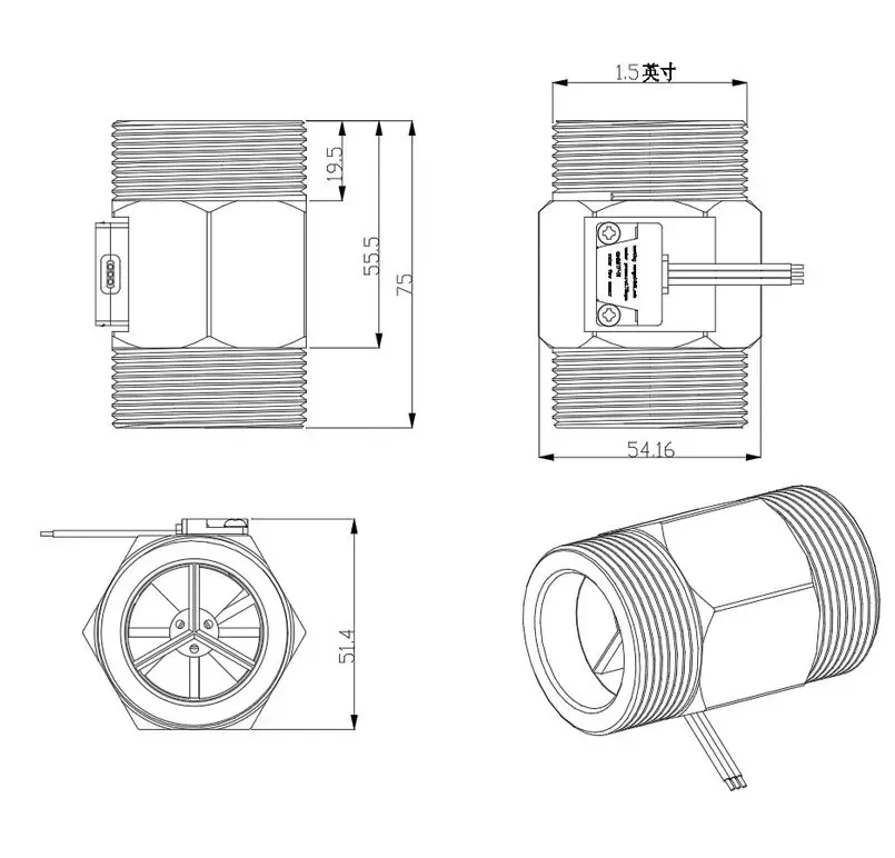 de água, s304, 5-150l min, dn40, medidor industrial de 1.5&