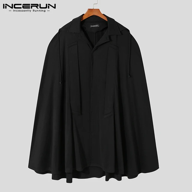 Fashion Casual New Men's Capes Woolen Coat Male Solid Comfortable Winter Hooded Tops Hot Sale Bat Sleeve Cloak Poncho S-5XL 2021 Black