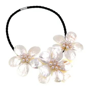 

Exclusive Natural White Sea Shell Freshwater Pearls Big Flower Choker Necklace For Womens Brand Jewelry 2018