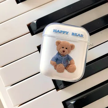 

2020 Cute Cartoon Bear Transparent Earphone Case For Apple Airpods 1 / 2 Headphone Bluetooth Wireless Earphone Case Cover