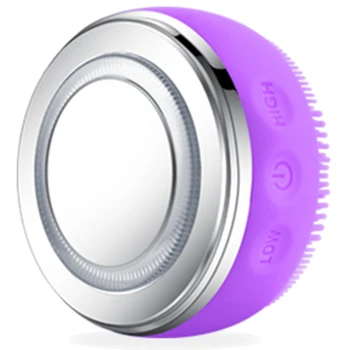 

Purple 2 in 1 Face Cleansing Brush Facial Massager Hot Compress LED Light Therapy Skin Scrubber Plastic Sonic Pore Cleanser Wate