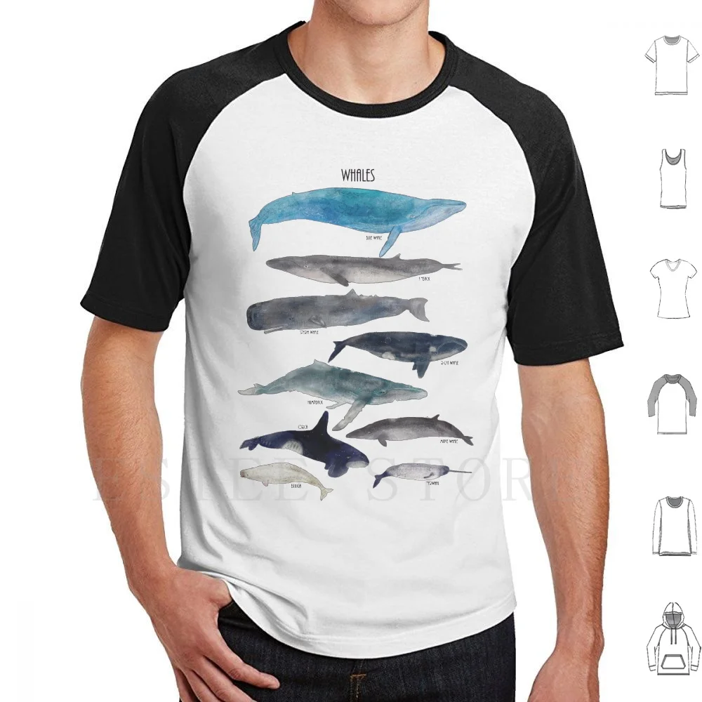 Balene T Shirt Cotone Uomo Stampa Fai Da Te Balene Tabella Balene Balene Blu Balene Narwhal Minke Balena Isola Balena Gobba Balena Beluga Balena