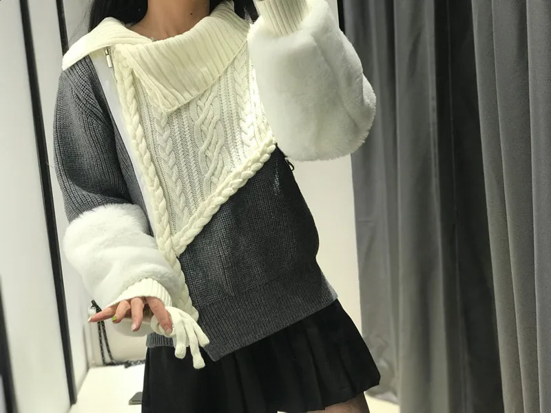 Harajuku вязаный свитер, Женский плюшевый свободный наружный свитер с отворотом, твидовый свитер, свитер Джерси, Mujer Invierno