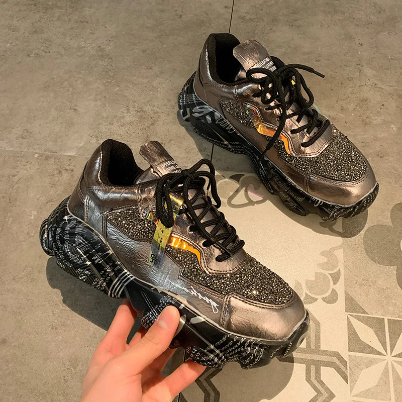 Женские кроссовки на платформе Fujin черные вулканизированной подошве