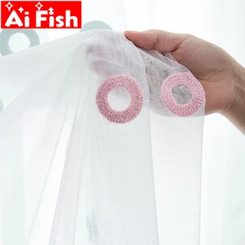 

Modern Simple Window Screen Mesh Lace Blue and Pink Polka Dot with Towel Embroidery Gauze Tulle Curtains for Bedroom MY218-50