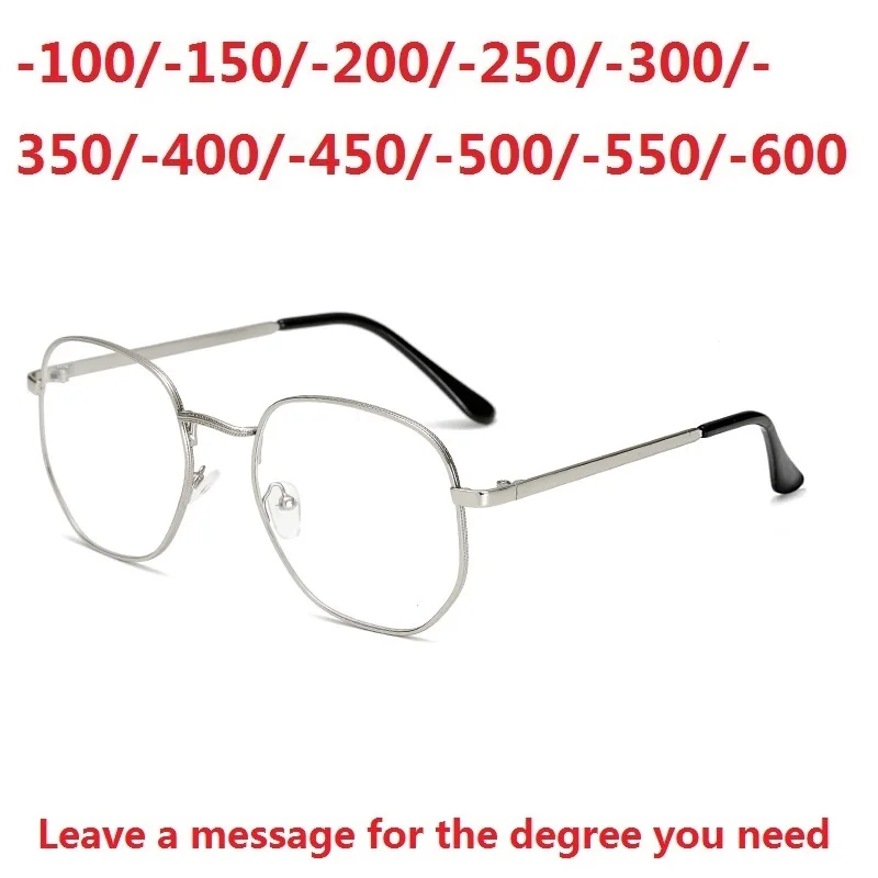Zerosun очки для близорукости для мужчин и женщин, полигоновые очки с линзами Выпускника-100/-150/-200/-250 до-600 очки минус дальнее видение - Цвет оправы: Серебристый