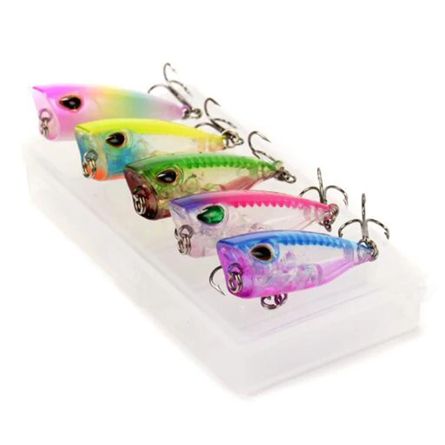 New 5pcs Mini Popper 3.5g 4cm Fishing Lure Set Kit With Box Hard