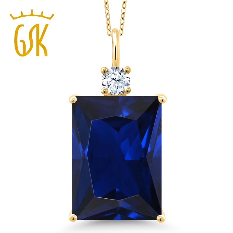 GemStoneKing 17.50Ct восьмиугольник синий сапфир 18K желтое золото позолоченный серебряный