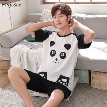 

Pajama Sets Men 2 Pieces HomeWear Cartoon Fashion Casual Teens Print Male Clothes Sleepwear Chic Breathable Big Size 4XL Pajamas
