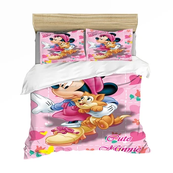 

Lovely Soft Adult/kids Minnie Bedding Set Girls Duvet Cover Set Cartoon Pattern Full Queen Twin Bed Linen PillowCase Gift