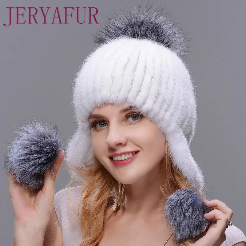 COLOR4 JERYAFUR зима frau nerz hut new hut zu schutzen die ohren von nerz und fox handgemachten Лыжная хижина пелз ворберейтун фон варм - Цвет: COLOR4