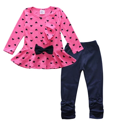 Hot Pink Осенний комплект одежды для маленьких девочек, милая детская одежда с бантом повседневные спортивные костюмы в горошек, комплект спортивной одежды для девочек - Цвет: Hot Pink