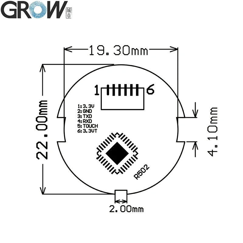 Groeien R502-A Rgb Led Controle Kleine Dunne Circulaire DC3.3V MX1.0-6pin Capacitieve Vingerafdruk Module Sensor Scanner