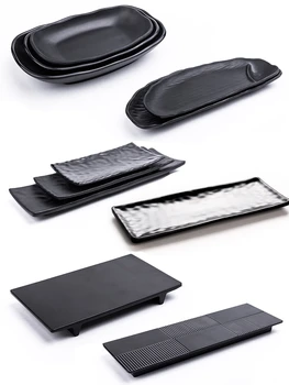 

Imitate Melamine Porcelain Tableware Plate Originality Japanese Restaurant Black Plastic Service Plate Hot Pot A Plate Barbecue