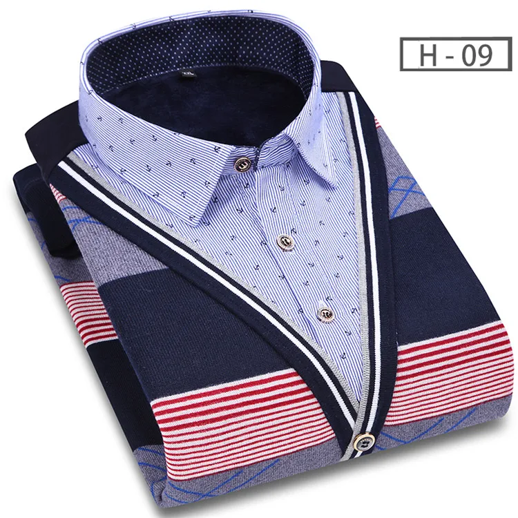 Зимняя утолщенная Мужская рубашка из двух частей, повседневные мужские рубашки в полоску контрастных цветов, мужская деловая рубашка, теплая мягкая рубашка YN10551