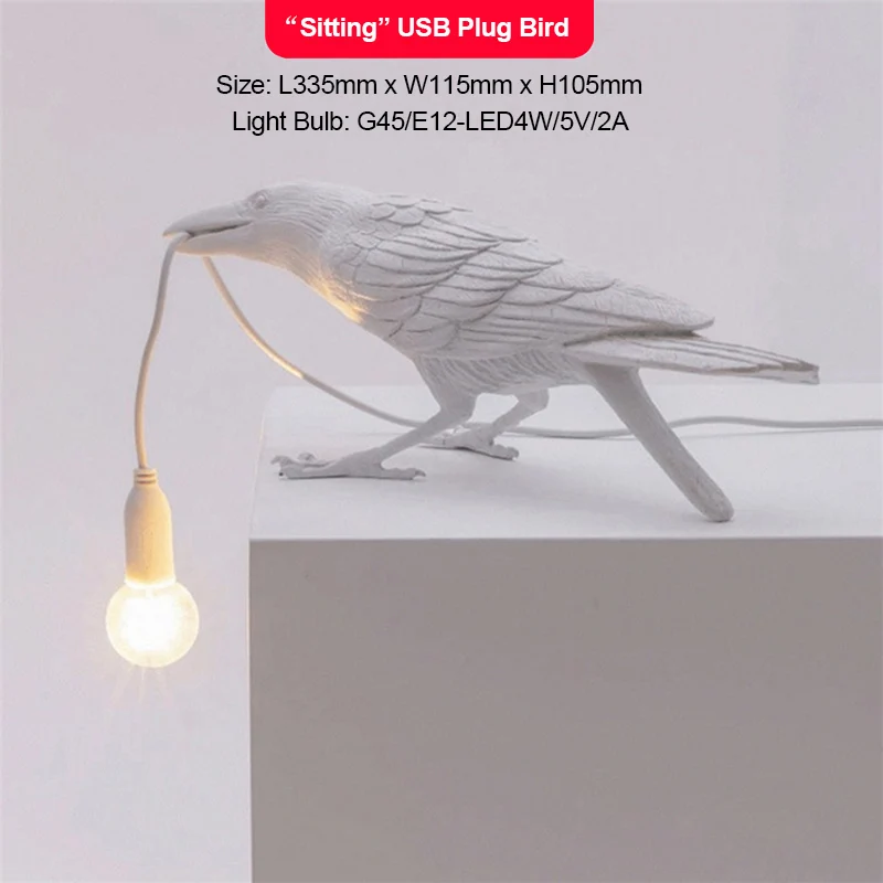 Lâmpada de Mesa Arte do Teto Luz da Noite Luz de Parede Corvo Pássaro Lâmpada Designer Resina Moderna Casa Luminárias Usb Alimentado D30 Led 20 High Quality Luzes e Iluminação
