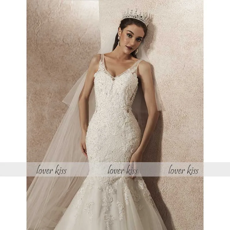 Lover Kiss Vestido De Noiva настоящая фотография на тонких бретелях красное свадебное платье-Русалка кружевное свадебное платье с бисером Abito da sposa