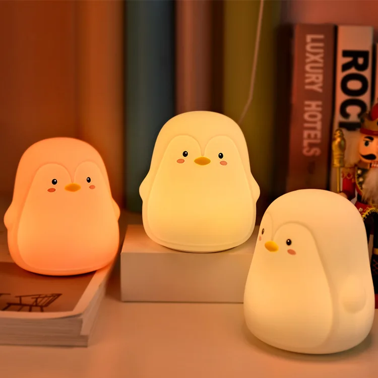 С рисунком пингвина из мультфильма Силикагель маленький Ночной свет, usb-зарядка для детей с сна хлопок лампа медицинской сестры, атмосфера цветная светодиодная лампа