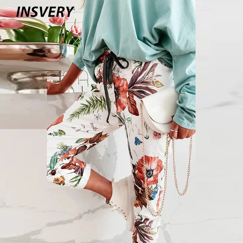 

Брюки женские спортивные с цветочным принтом, на завязках