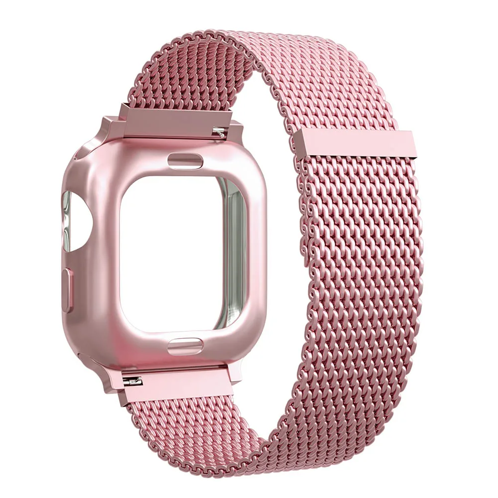 Миланская петля ремешок с чехол для Apple watch ремешок 38 мм 40 мм 42 мм 44 мм нержавеющая сталь Магнитная застежка ремешок для iwatch 5 4 3 2 1 - Цвет ремешка: Pink