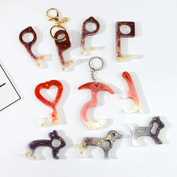 

Handmade No Touch Keychain Resin Mold Tool DIY Zero Touch Hands Free Door Opener Stylus Safety Tool Molds Jewelry Making