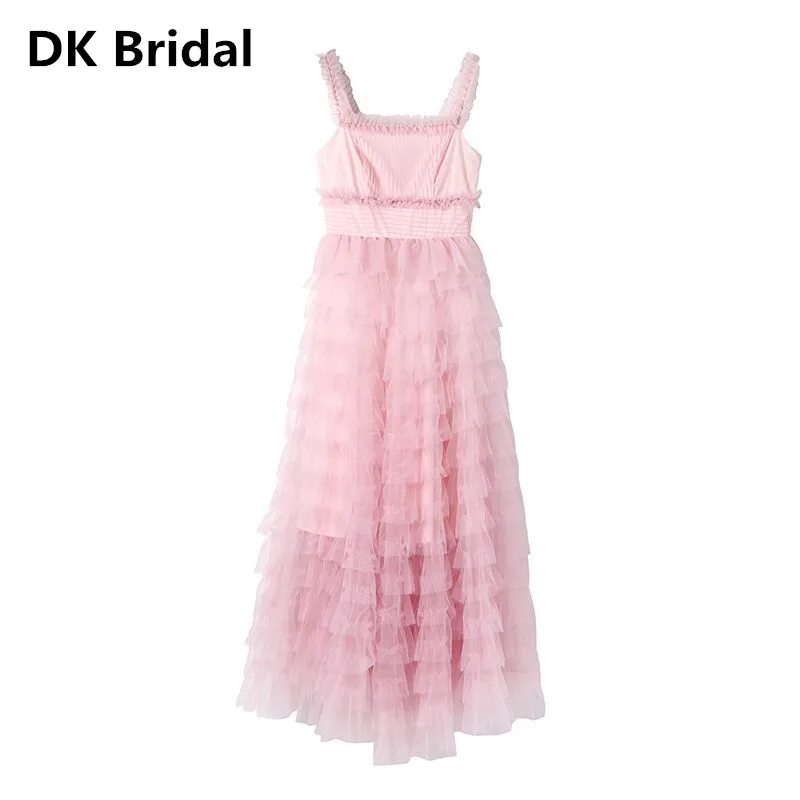 

New Arrival Graceful A-Line Sweet Pink Cake Skirt Evening Dress 2019 Long Dresses Party Gown Robe De Soiree Gowns Longue