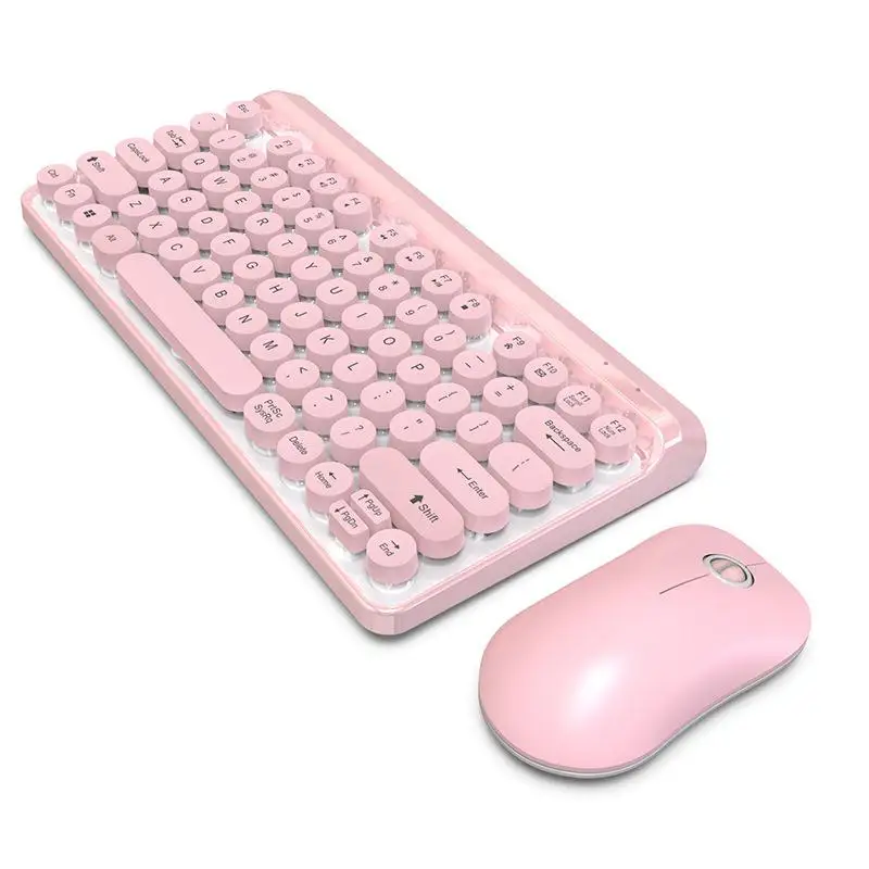 L100-Pink suit BEESCLOVER HXSJ L100 Wireless Keyboard And Mouse Set 2.4G Wireless Keyboard Punk Key Cap Ultra-thin Mouse Keyboard Set d40 - Цвет: L100-Pink suit