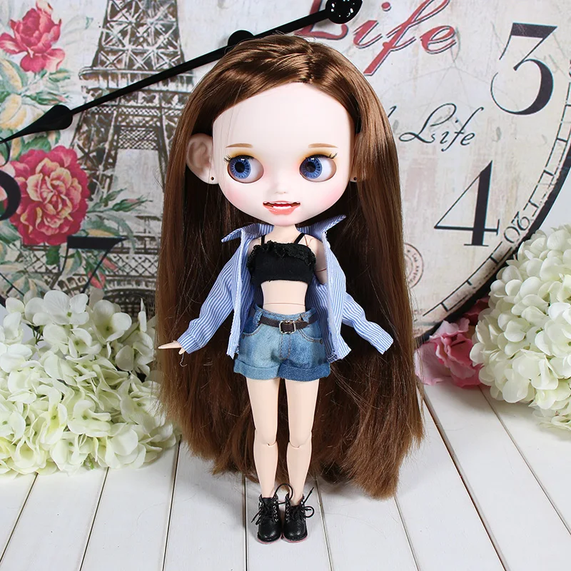Blyth doll Ледяной Синий полосатый рубашка сексуальный костюм