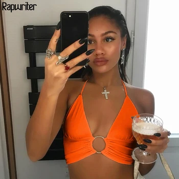 

Rapwriter Halter Lace-up Backless Sexy Tank Top Women 2020 Summer Heat Bandage Short Top Woman Sleeveless Camis Top Patry Club