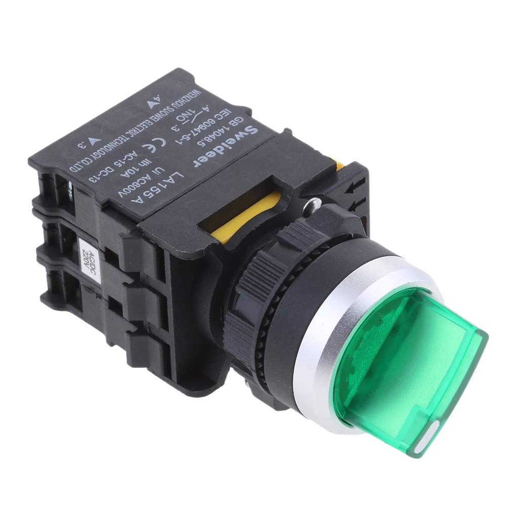 LA155A Ui 600V 10A поворотный переключатель 1NO 1NC DPST фиксация 22 мм светодиодный свет