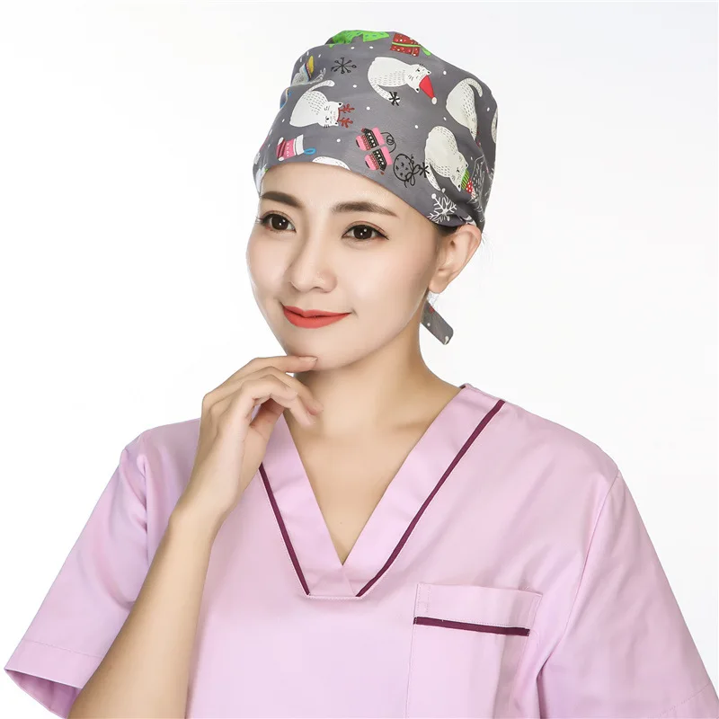 Хирургическая Кепка для женщин и мужчин Операционная шляпа для докторов медработников хирургические головные уборы/шляпа медицинские принадлежности шляпа медицинские аксессуары - Цвет: Snowman-Grey