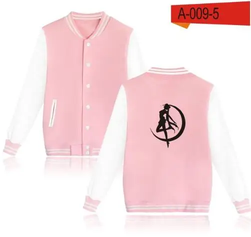 Бейсбольные куртки Сейлор Мун для женщин и мужчин, куртки-кардиганы для молодых девушек, модные хлопковые куртки с принтом, женские весенне-осенние куртки, Топ - Цвет: Pink and White