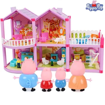 

Peppa Pig Family Friends Real Scene Music Villa Model Toy Peppa Pig Doll Model House PVC Action Character Toy Gift